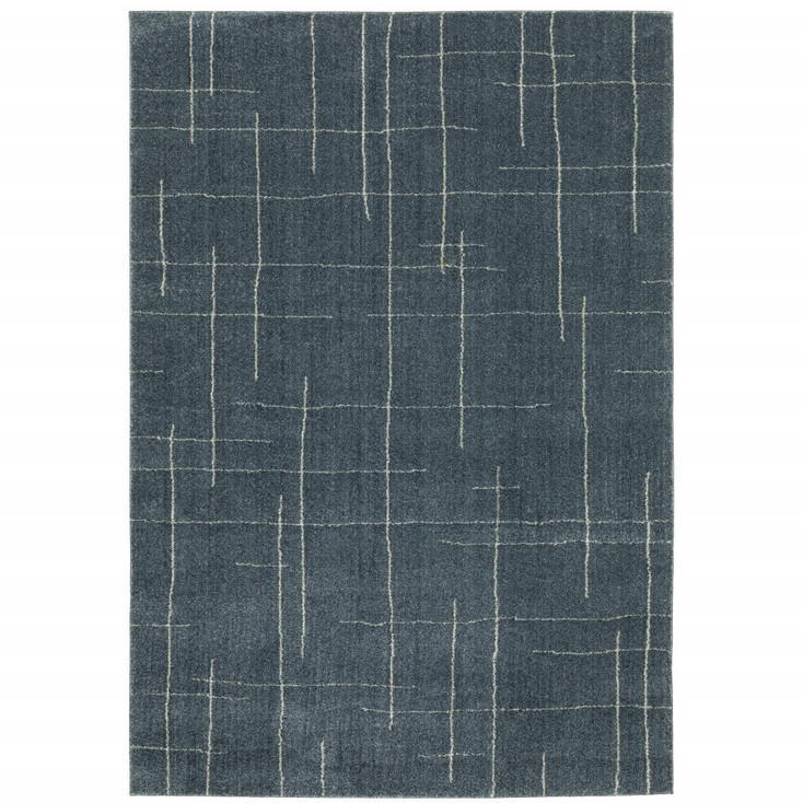 6' x 9' Blue and Grey Geometric Power Loom Stain Resistant Area Rug