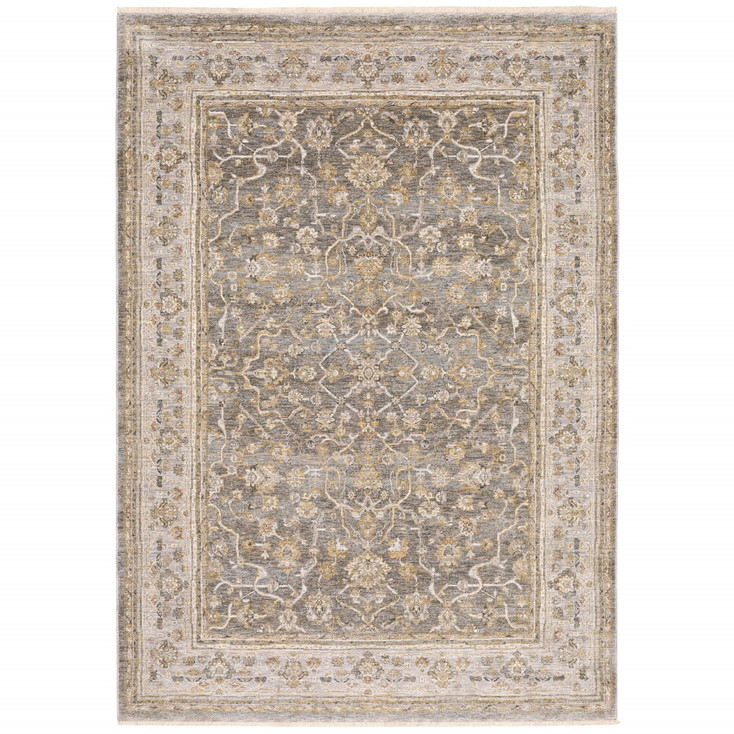 6' x 9' Beige Grey Machine Woven Oriental Indoor Area Rug