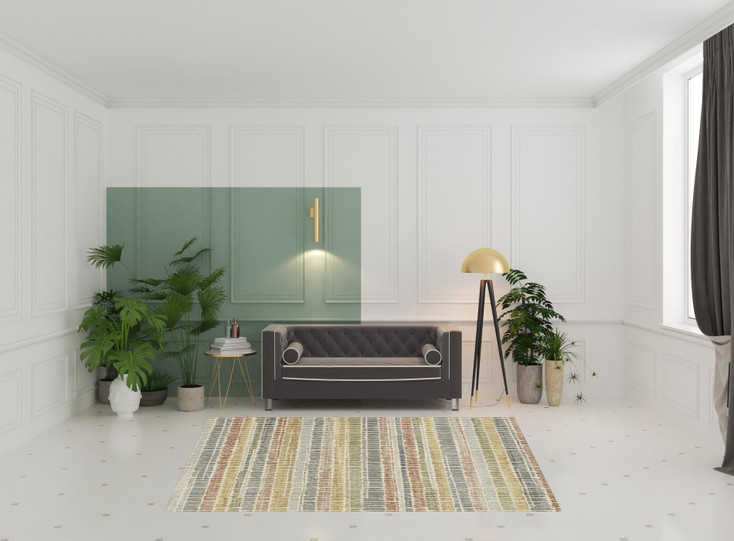 6' x 9' Ivory Blue Green Red and Gold Geometric Power Loom Stain Resistant Area Rug