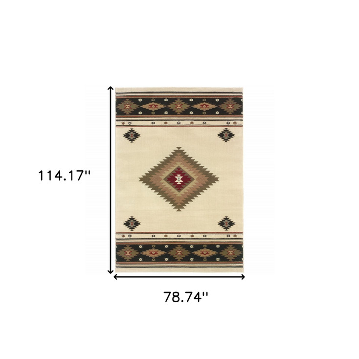 6' x 9' Beige Southwestern Power Loom Stain Resistant Area Rug