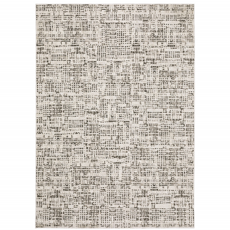 6' x 9' Ivory Grey Charcoal Brown and Beige Abstract Power Loom Stain Resistant Area Rug