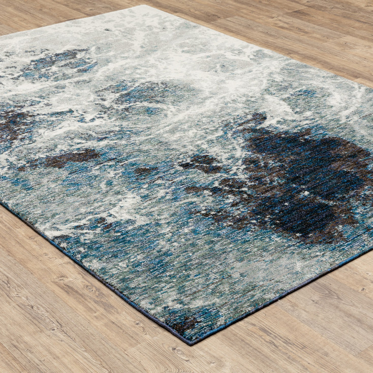 6' x 9' Grey Teal and Green Abstract Power Loom Stain Resistant Area Rug