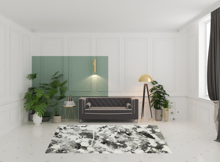 6' x 9' Charcoal and White Abstract Power Loom Stain Resistant Area Rug