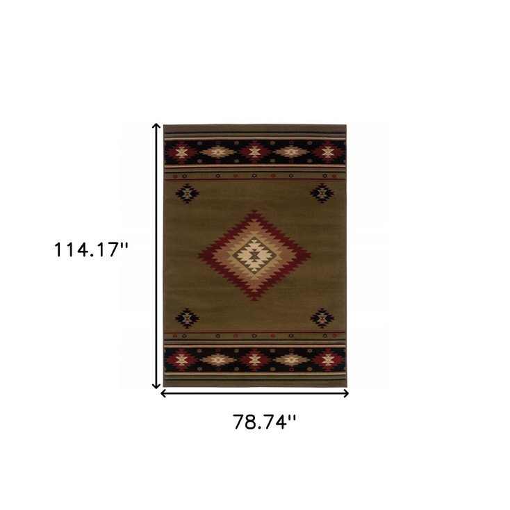 6' x 9' Green Southwestern Power Loom Stain Resistant Area Rug