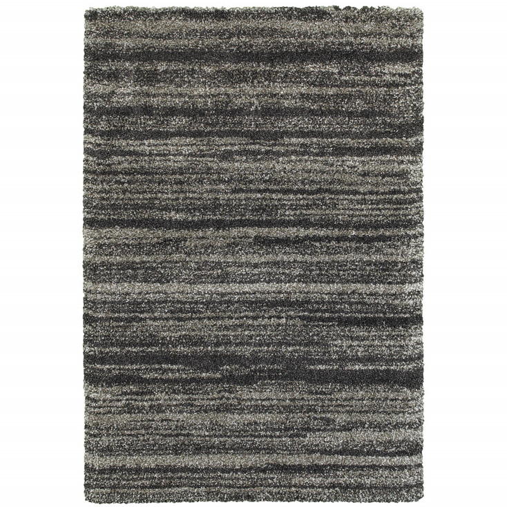 6' x 9' Charcoal Silver and Grey Geometric Shag Power Loom Stain Resistant Area Rug