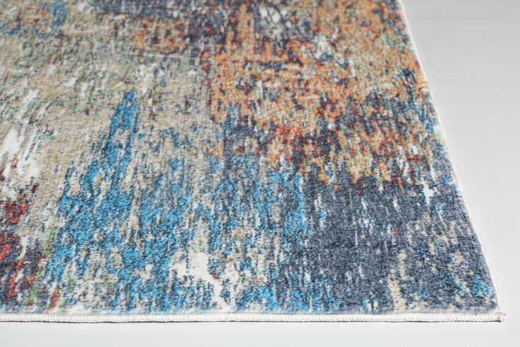 6' x 9' Blue and Beige Abstract Dhurrie Area Rug