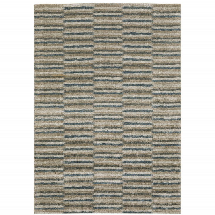 6' x 9' Teal Blue Grey and Tan Geometric Power Loom Stain Resistant Area Rug