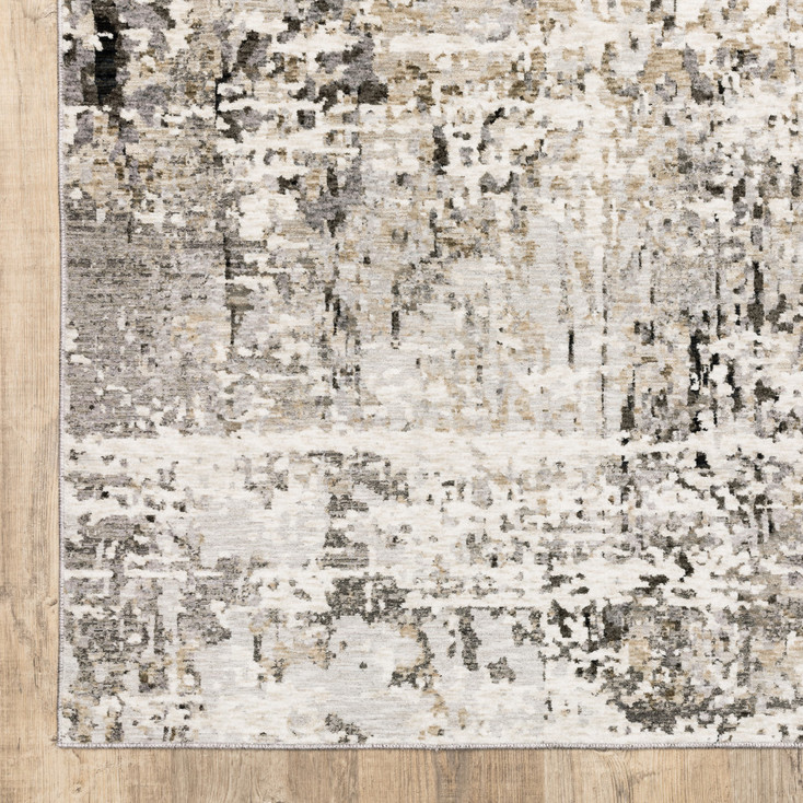 6' x 9' Grey Ivory Beige Charcoal Black Tan and Brown Abstract Power Loom Area Rug