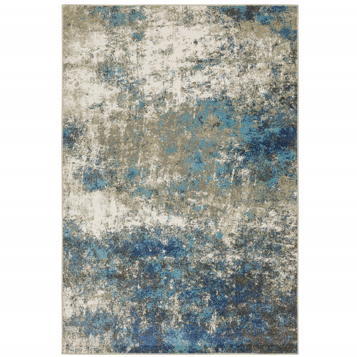 6' x 9' Blue Grey and Beige Abstract Power Loom Stain Resistant Area Rug