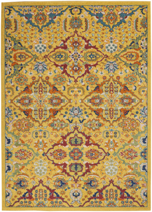 6' x 9' Yellow Floral Power Loom Area Rug