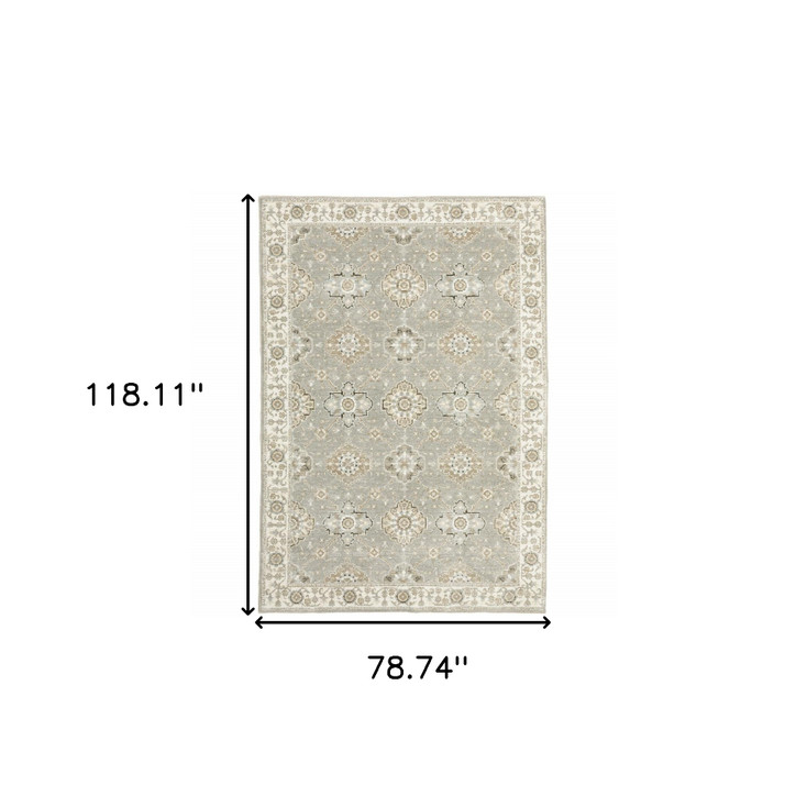 6' x 9' Grey Ivory Tan Brown and Gold Oriental Power Loom Stain Resistant Area Rug