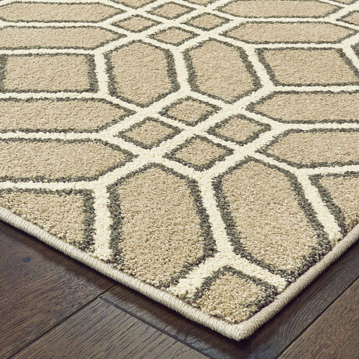 6' x 9' Sand & Ivory Geometric Power Loom Stain Resistant Area Rug