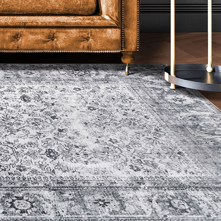 6' x 9' Charcoal Oriental Power Loom Stain Resistant Area Rug