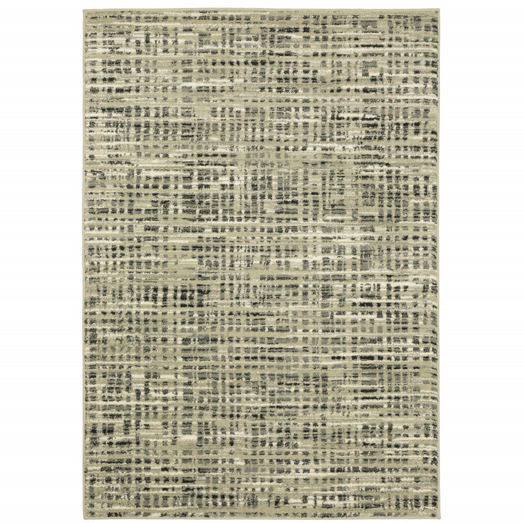6' x 9' Beige Grey Ivory and Sage Blue Geometric Power Loom Stain Resistant Area Rug