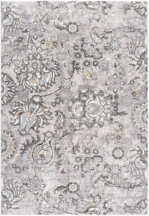 6' x 9' Gray Damask Power Loom Area Rug