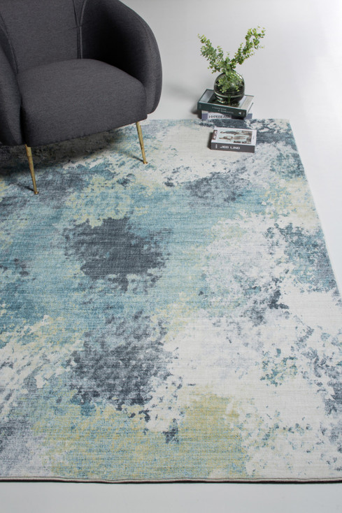6' x 9' Blue & Ivory Abstract Dhurrie Polyester Area Rug