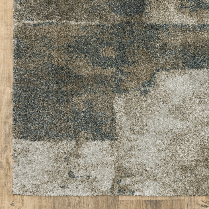 6' x 9' Teal Blue Grey Tan and Beige Geometric Power Loom Stain Resistant Area Rug