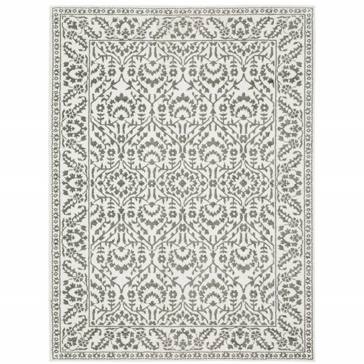 6' x 9' Grey and White Floral Power Loom Stain Resistant Area Rug