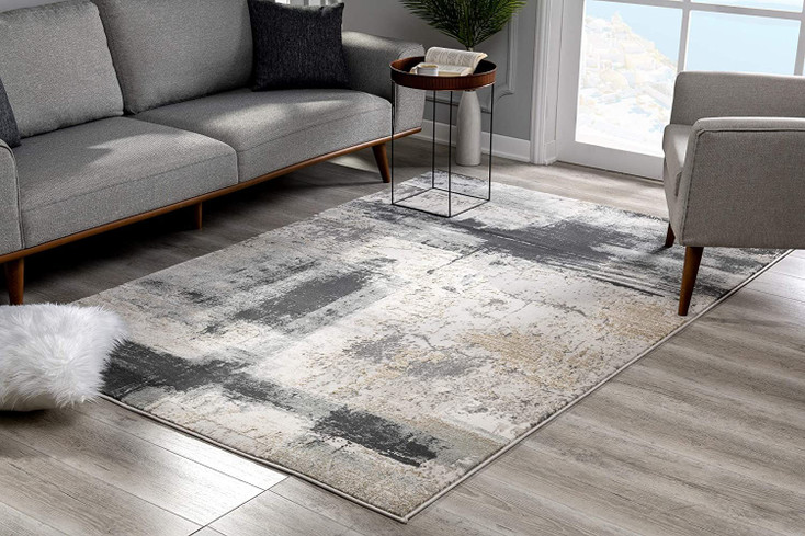 6' x 9' Gray & Ivory Abstract Dhurrie Area Rug