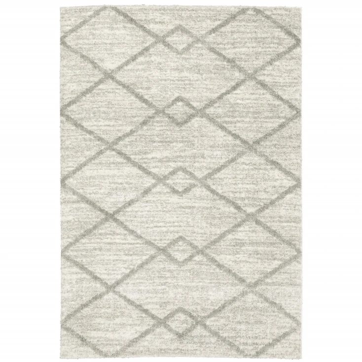 6' x 9' Ivory & Grey Geometric Shag Power Loom Stain Resistant Area Rug