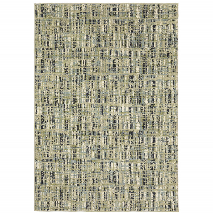 6' x 9' Green Blue Ivory Beige & Light Blue Abstract Power Loom Stain Resistant Area Rug