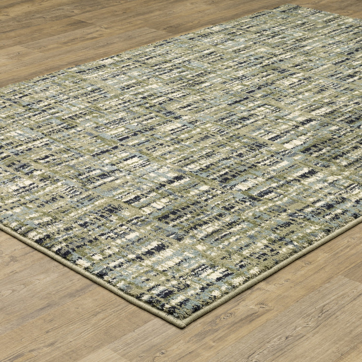 6' x 9' Green Blue Ivory Beige & Light Blue Abstract Power Loom Stain Resistant Area Rug