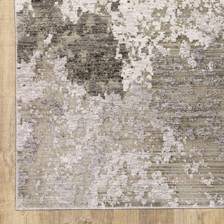 6' x 9' Grey Ivory Beige Tan Brown and Black Abstract Power Loom Stain Resistant Area Rug