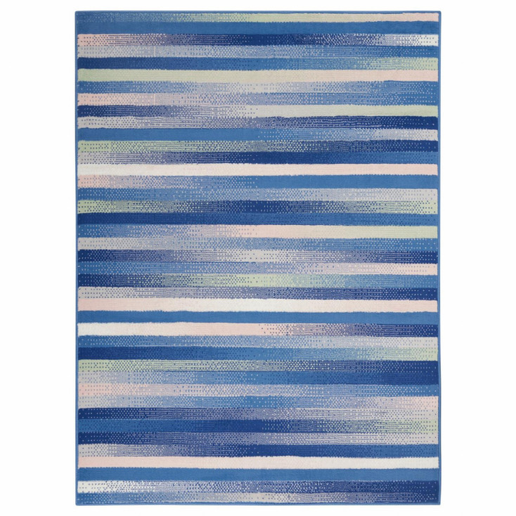 6' x 9' Blue and White Striped Dhurrie Area Rug