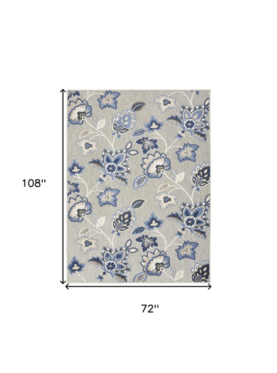 6' x 9' Blue & Grey Floral Stain Resistant Non Skid Area Rug
