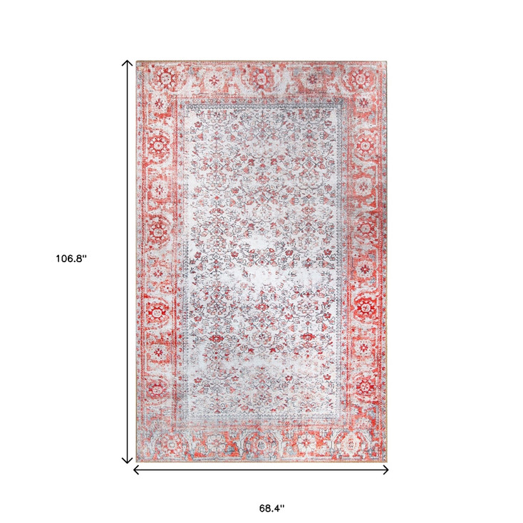 6' x 9' Berry Red Oriental Power Loom Stain Resistant Area Rug
