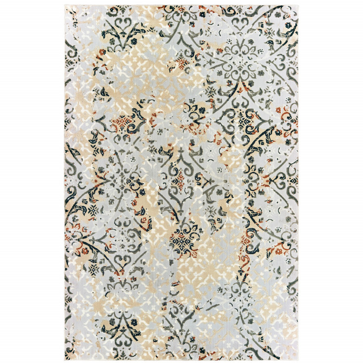 6' x 9' Grey & Gold Abstract Power Loom Stain Resistant Area Rug