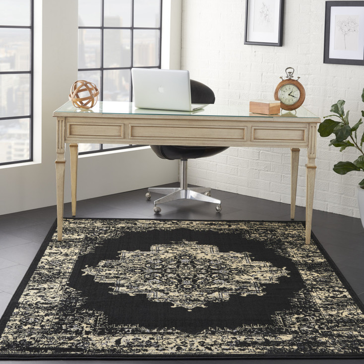 6' x 9' Cream Damask Power Loom Area Rug