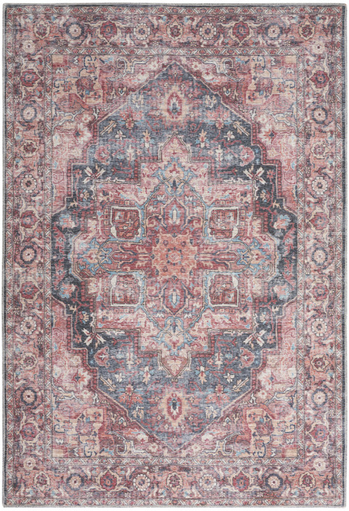 6' x 9' Multicolor Medallion Distressed Washable Polyester Area Rug