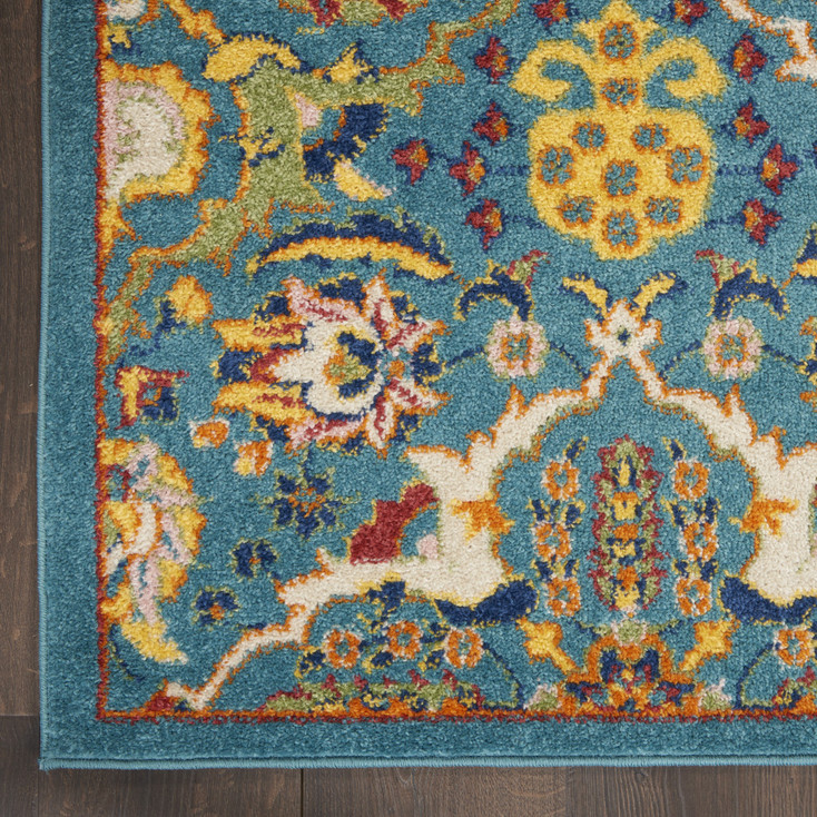 6' x 9' Blue Floral Power Loom Polypropylene Area Rug