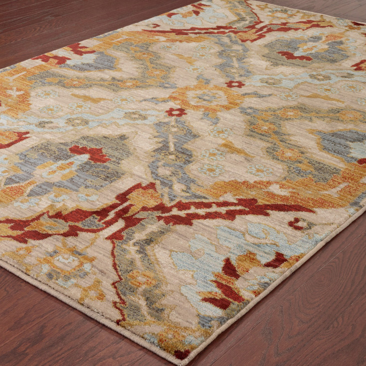 6' x 9' Beige Orange Blue Gold and Grey Abstract Power Loom Stain Resistant Area Rug