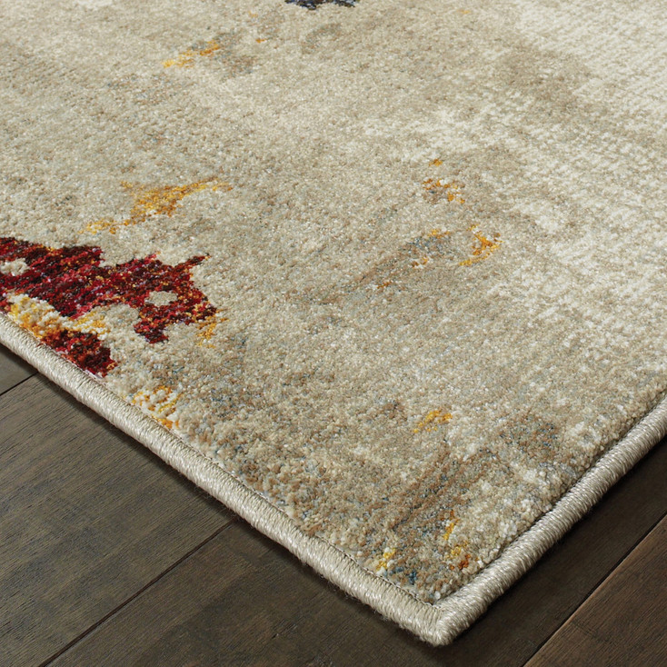 6' x 9' Beige and Blue Abstract Power Loom Stain Resistant Area Rug