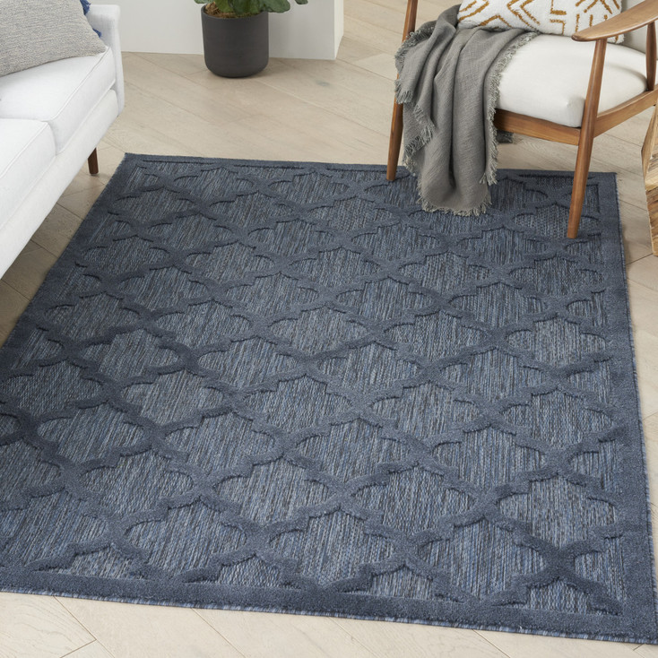 6' x 9' Navy Blue Geometric Flat Weave Area Rug