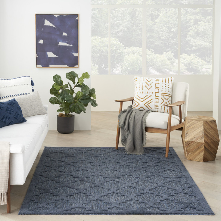 6' x 9' Navy Blue Geometric Flat Weave Area Rug