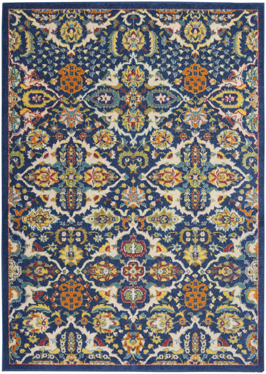 6' x 9' Blue Floral Power Loom Area Rug