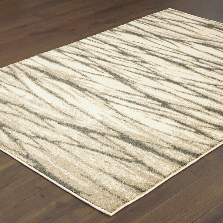 6' x 9' Ivory Sand and Ash Abstract Power Loom Stain Resistant Area Rug