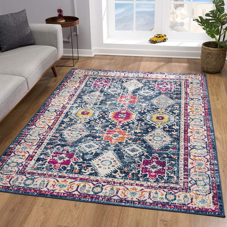 6' x 9' Navy Blue Oriental Dhurrie Area Rug