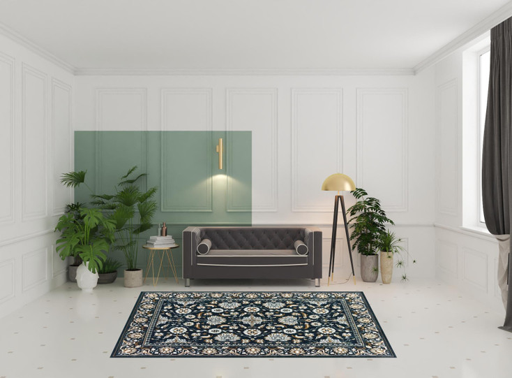 6' x 9' Navy Caramel and Ivory Oriental Power Loom Stain Resistant Area Rug