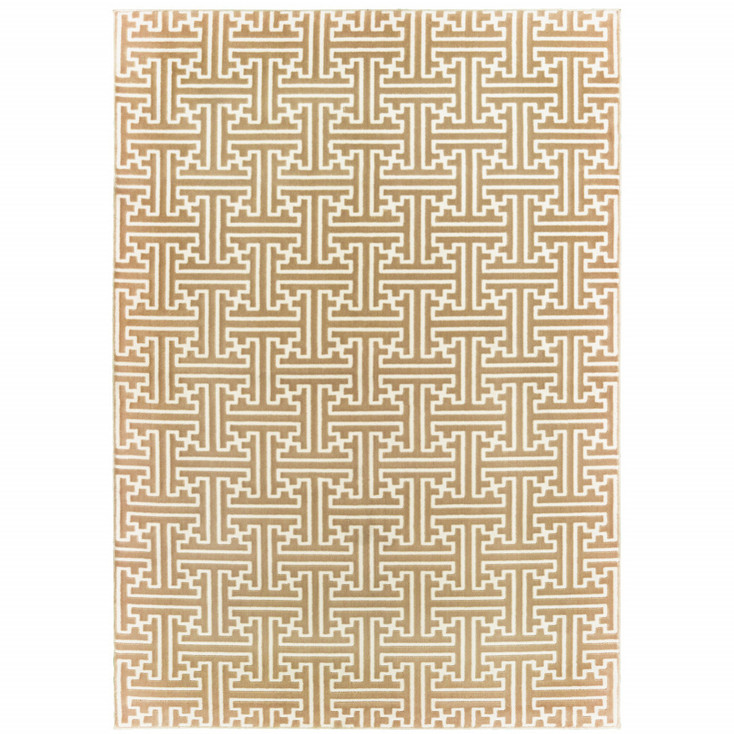 6' x 9' Gold & Ivory Geometric Power Loom Stain Resistant Area Rug