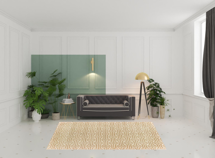 6' x 9' Gold & Ivory Geometric Power Loom Stain Resistant Area Rug