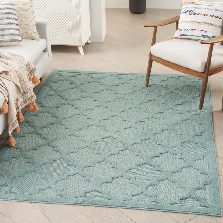 6' x 9' Aqua Geometric Flat Weave Area Rug
