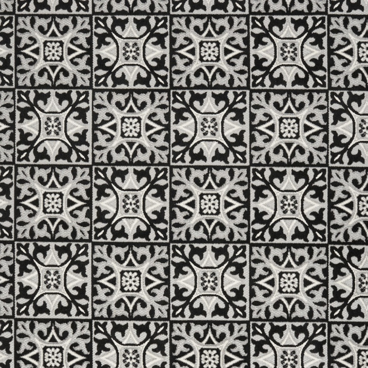 6' x 9' Black and White Fleur De Lis Stain Resistant Non Skid Area Rug