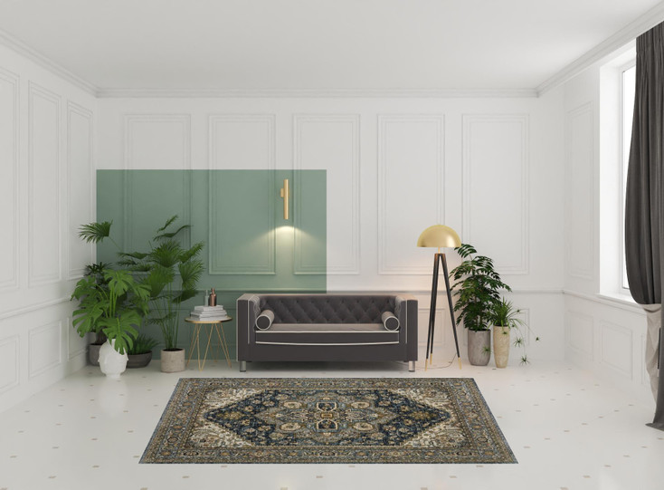 6' x 9' Blue Taupe Grey Green Rust Tan Beige and Gold Oriental Power Loom Area Rug