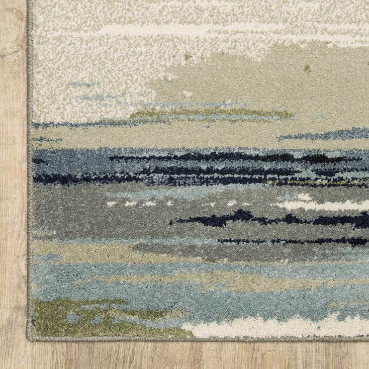 6' x 9' Blue Green Grey Light Blue and Beige Abstract Power Loom Stain Resistant Area Rug