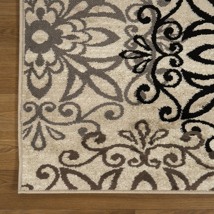 6' x 9' Beige and Gray Medallion Power Loom Stain Resistant Area Rug