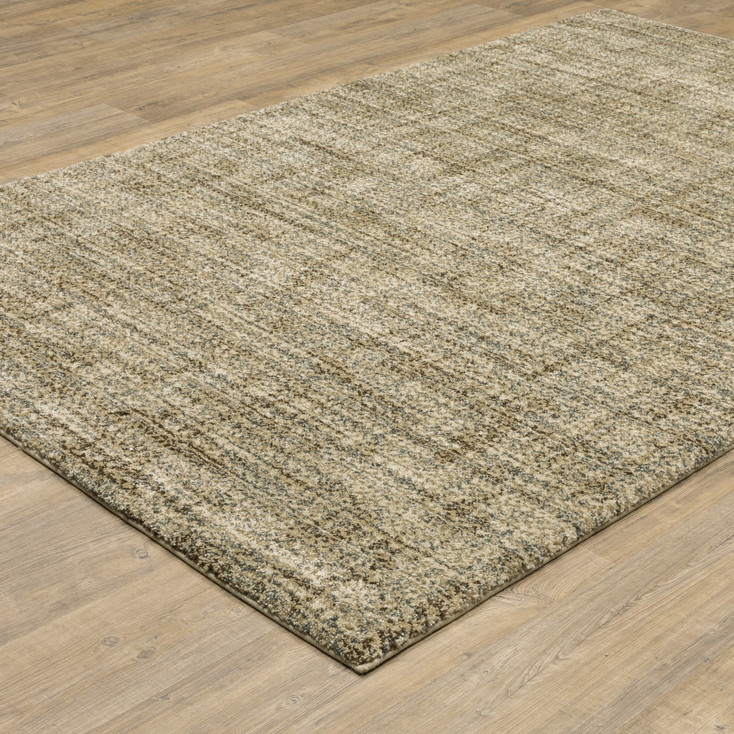 6' x 9' Beige Brown Tan and Blue Green Abstract Power Loom Stain Resistant Area Rug